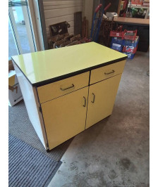 BUFFET FORMICA JAUNE ET MÉTAL BLANC 2 PORTES 2 TIROIRS EN L\'ÉTAT 
