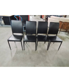 4 CHAISES PU NOIR PIEDS MÉTAL NOIR 