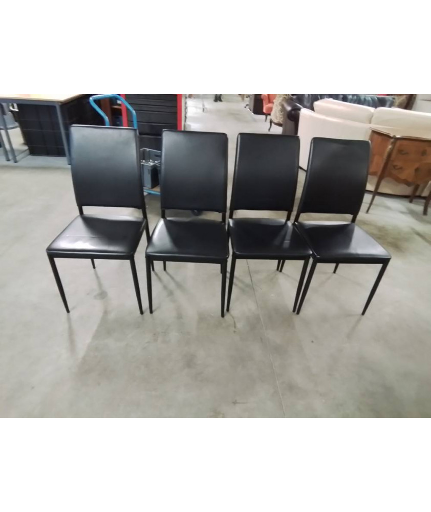 4 CHAISES PU NOIR PIEDS MÉTAL NOIR 
