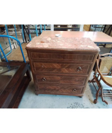 COMMODE BOIS DE ROSE PLATEAU MARBRE 4 TIROIRS STYLE LOUIS XVI DÉBUT XXE