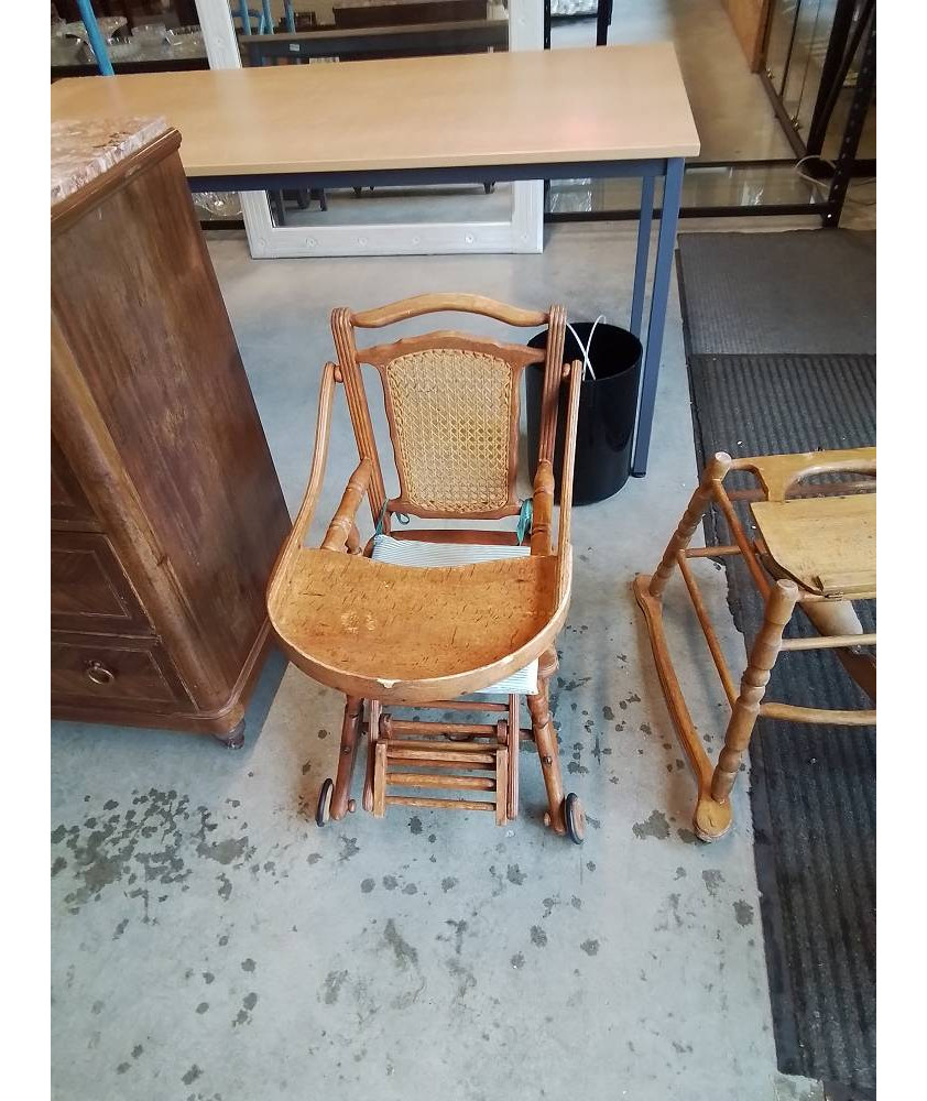 TROTTEUR BOIS DOSSIER CANNÉ DÉBUT XXE 