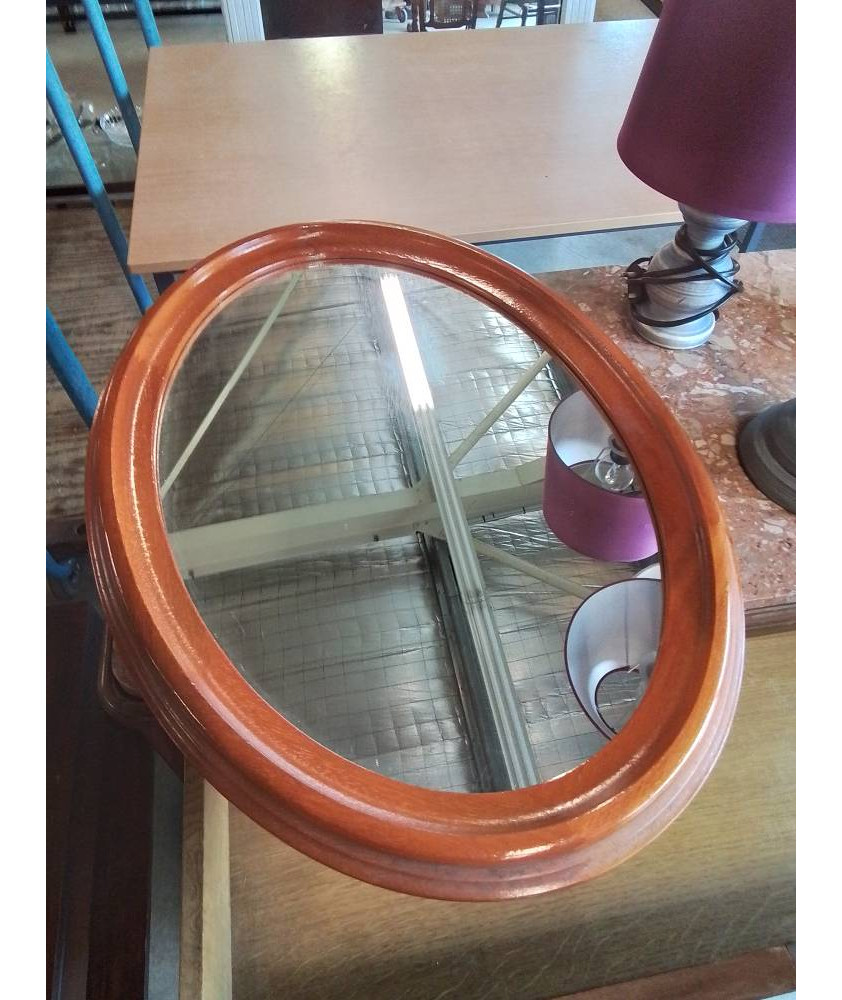 MIROIR OVALE BOIS CLAIR MOULURÉ 