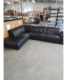 CANAPÉ D’ANGLE CUIR NOIR TÊTIÈRES RÉGLABLE 