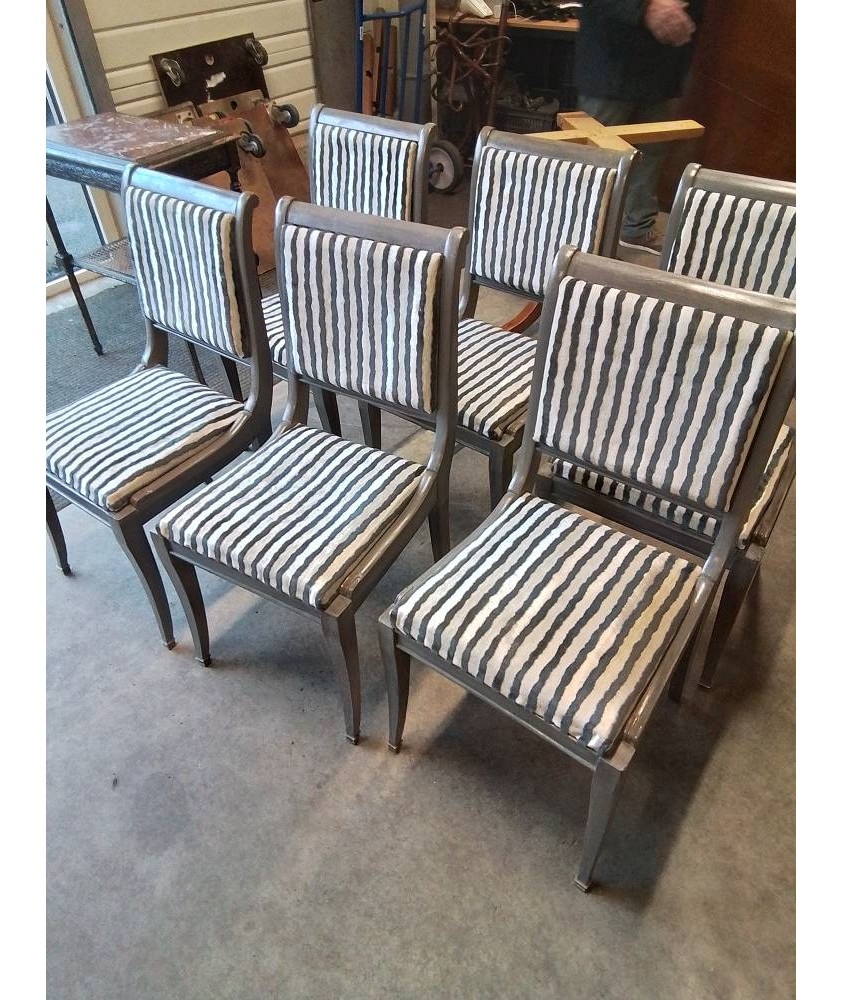 6 CHAISES BOIS TAUPE ASSISE ET DOSSIER CAPITONNÉ TISSU ZEBRÉ