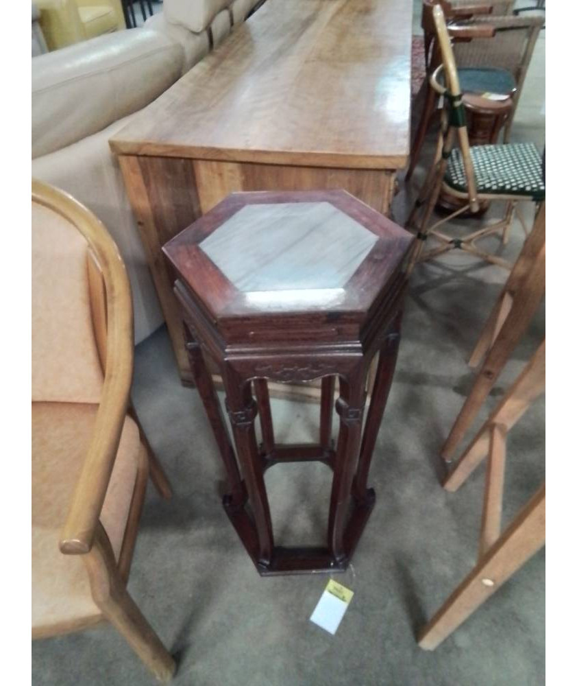 SELLETTE HEXAGONALE BOIS EXOTIQUE DESSUS MARBRE GRIS