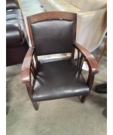 FAUTEUIL COLONIAL BOIS ASSISE ET DOSSIER CAPITONNÉ PU NOIR 