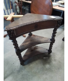 BIBLIOTHEQUE DE COIN BOIS TORSADÉ 3 NIVEAUX 1 TIROIR FIN XIXE