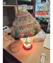 LAMPE CUIR DE CHAMEAU SOCLE BOIS 