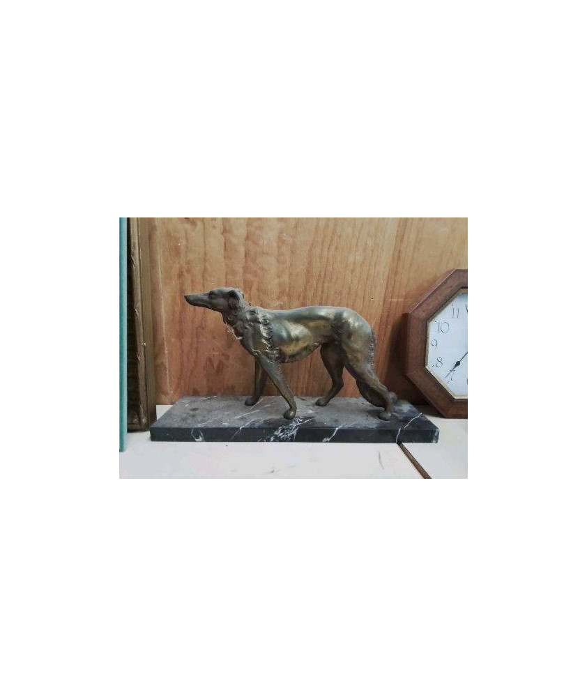 DECORATION CHIEN EN LAITON POSER SUR MARBRE 