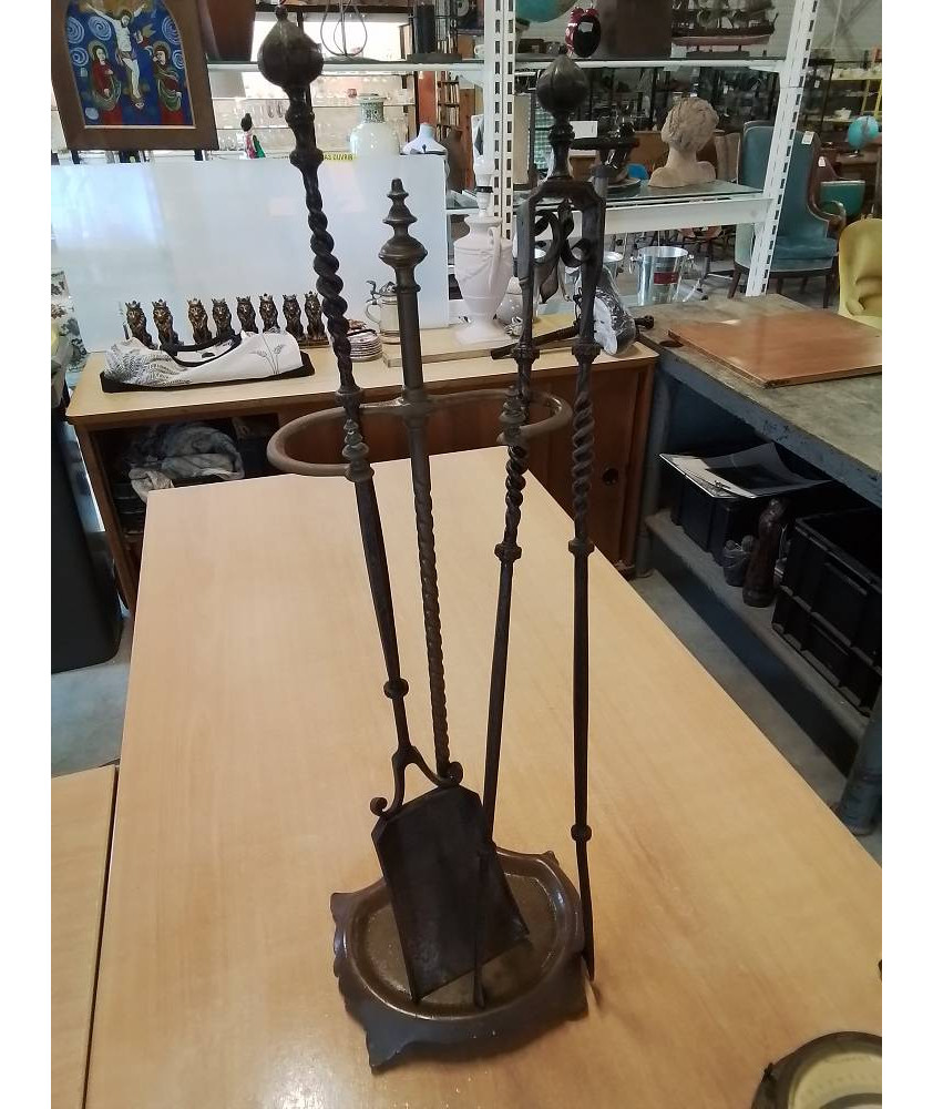 NÉCESSAIRE DE CHEMINÉE 3 PIÈCES FER FORGÉ 