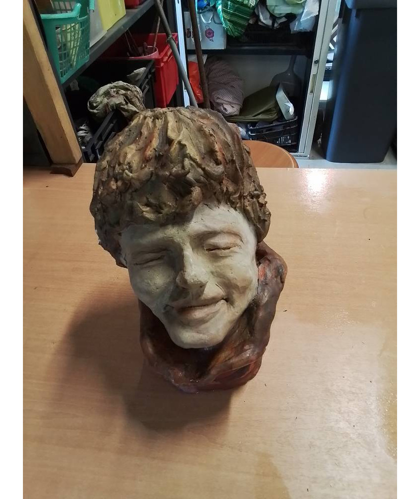 BUSTE HOMME PLATRE PEINT 34CM