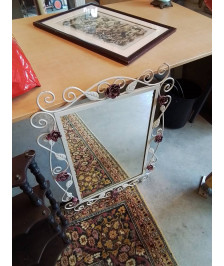 MIROIR RECTANGULAIRE MÉTAL ECRU AUX ROSES