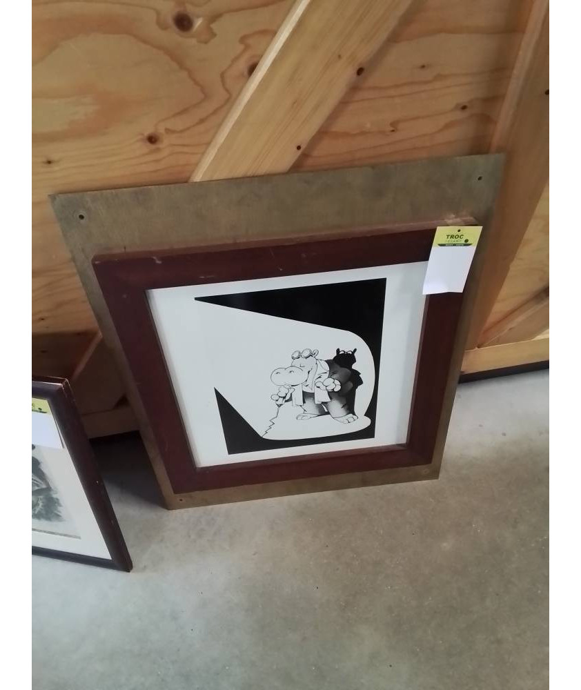 TABLEAU HIPPOPOTAME CADRE MÉTAL DORÉ 