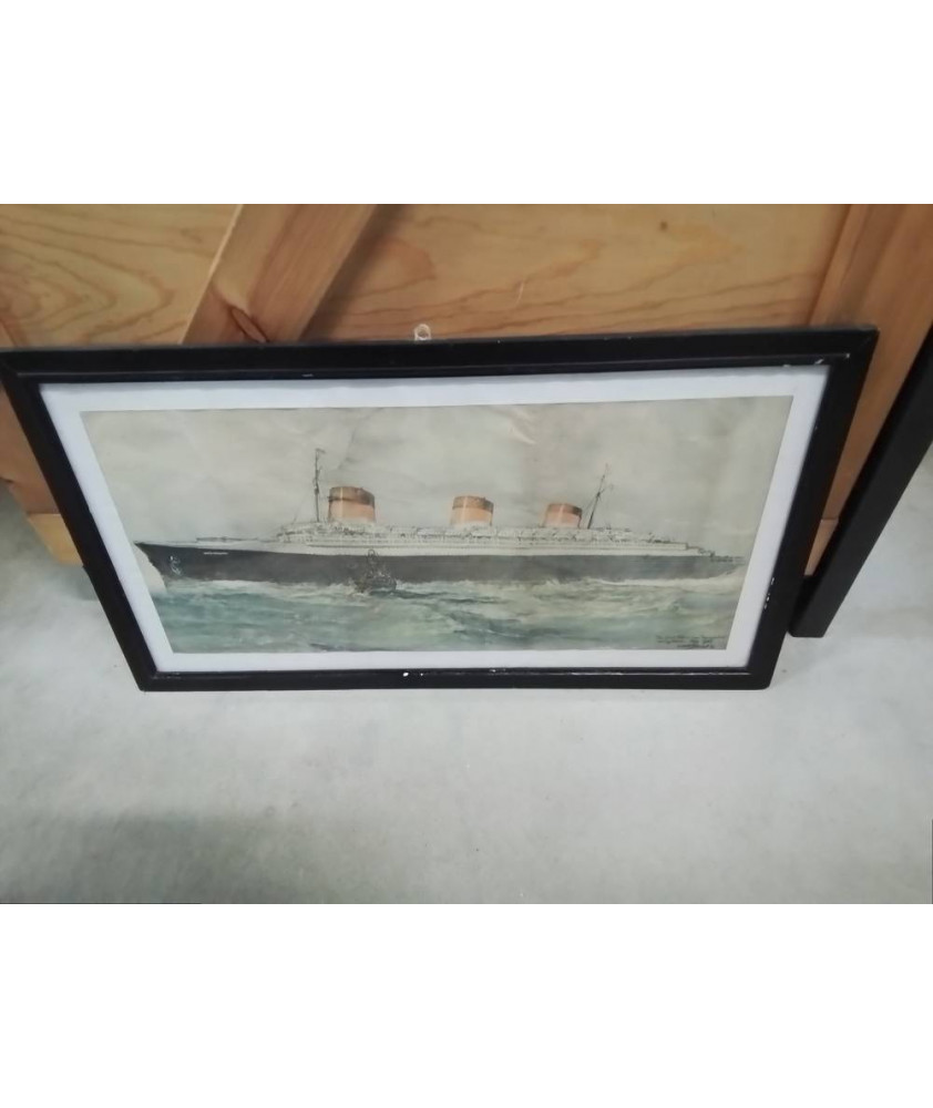 GRAVURE PAQUEBOT NORMANDIE ALBERT SEBILLE PEINTRE DE LA MARINE 1874 1953 