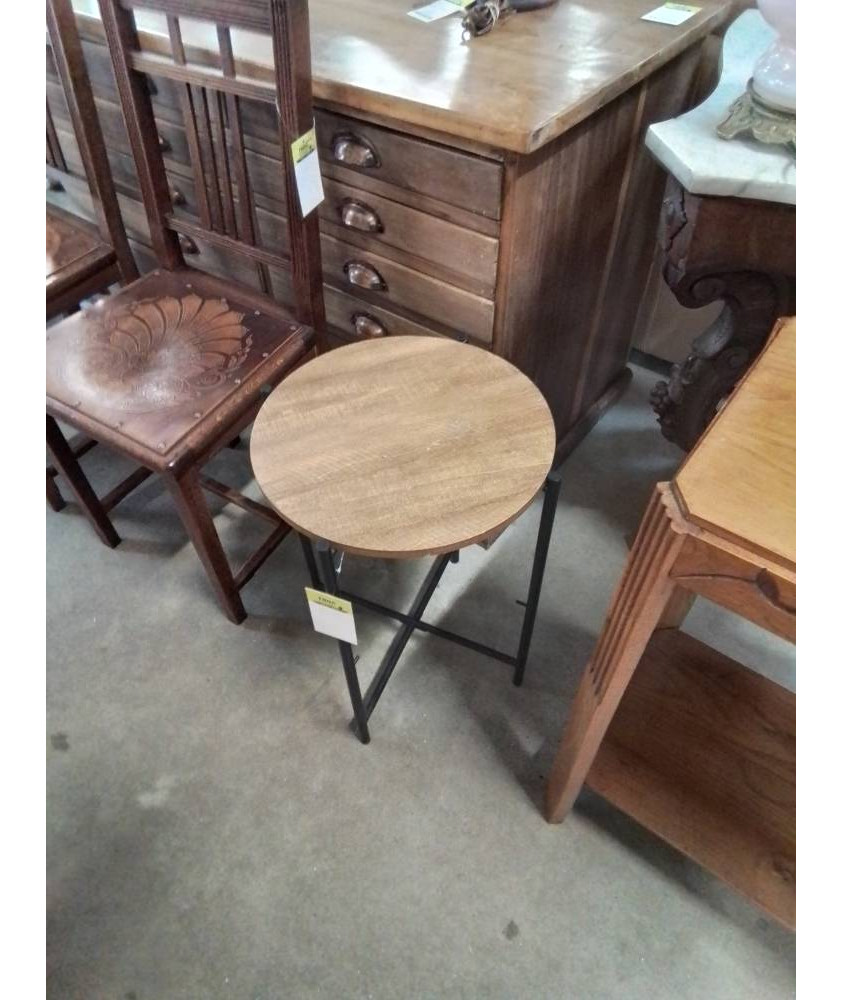 SELLETTE RONDE PIÈTEMENT MÉTAL NOOF PLATEAU BOIS CLAIR