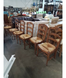 6 CHAISES BOIS CLAIR PAILLÉ A ENTRETOISE PIEDS ESCARGOT STYLE RÉGENCE COQUILLE 