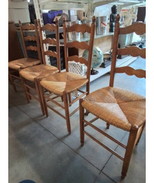 4 CHAISES BOIS CLAIR PAILLÉ DOSSIER MOUSTACHE A TOUPIES 