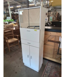 MEUBLE DE SALLE DE BAIN BOIS BLANC 1 PORTE A ABATTANTS 2 PORTES 2 MIROIR 1 TIROIRS 