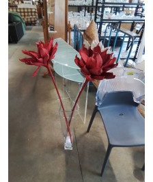 VASE VERRE AVEC 3 FLEURS ARTIFICIELLES