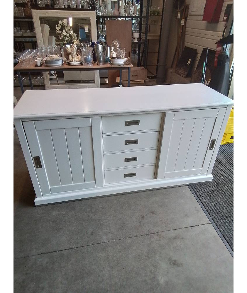 ENFILADE BOIS BLANC 2 PORTES COULISSANTES 4 TIROIRS 