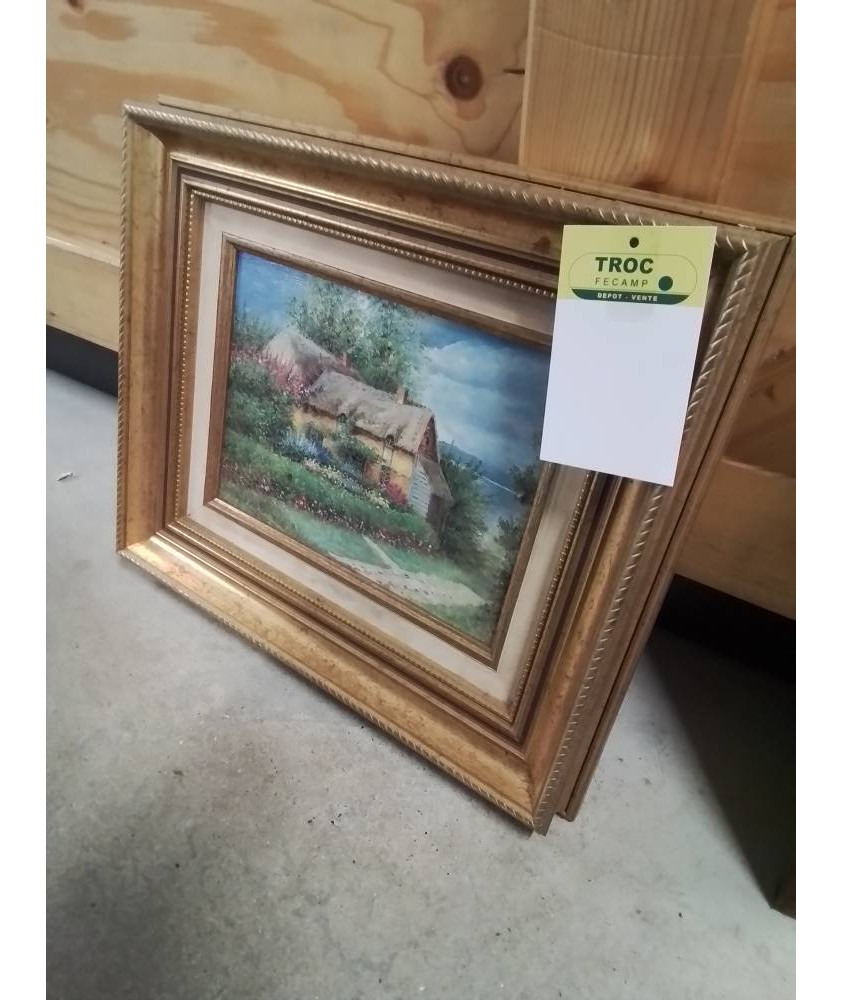 TABLEAU CHAUMIÈRE CADRE DORÉ 