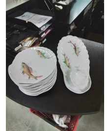 SERVICE A POISSONS PORCELAINE DE SOLOGNE 14 PIECES