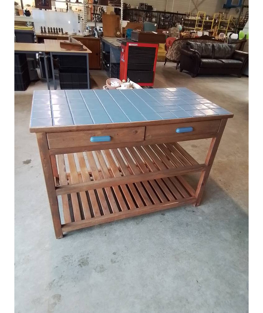 PLAN DE TRAVAIL DE CUSINE PIN DESSUS CARRELÉ PEINT GRIS 