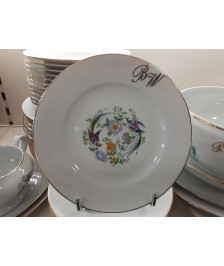 SERVICE DE TABLE PORCELAINE L\'OR BLANC MOTIF OISEAUX DE PARADIS
