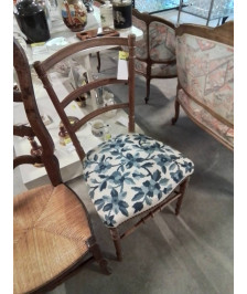 CHAISE NAPOLÉON III ASSISE TISSU BLEU ET BLANC 