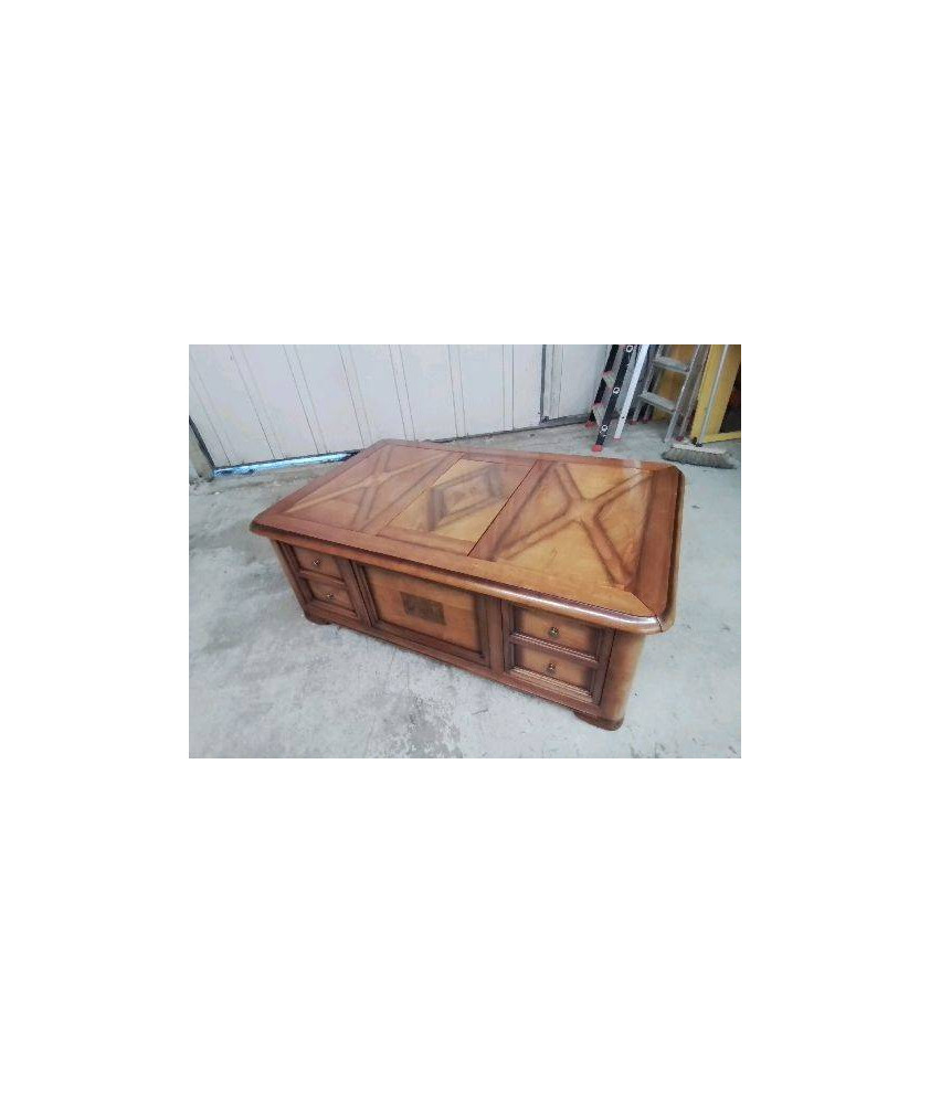 GRANDE TABLE BASSE EN MERISIER AVEC TIROIRS 