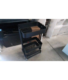 RANGEMENT FER NOIR 3 NIVEAUX SUR ROULETTES 