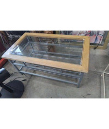 TABLE BASSE FER BOIS ET DESSUS VERRE 