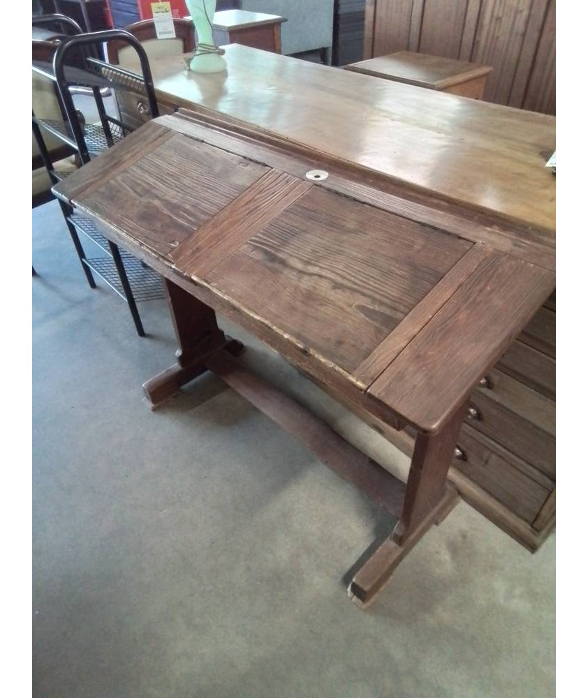 PUPITRE D’ÉCOLIER DOUBLE AVEC ENCRIER PITCHPIN DÉBUT XXE 