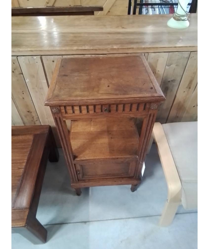 CHEVET A COLONNES BOIS SCULPTÉ 1 TIROIR 1 NICHE 1 PORTE ANNÉES 40