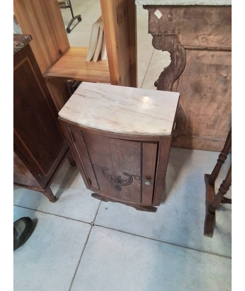 CHEVET ART DÉCO BOIS SCULPTÉ DESSUS MARBRE BLANC