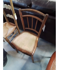 CHAISE BISTROT BOIS ASSISE CAPITONNÉ TISSU JAUNE DÉBUT XXE