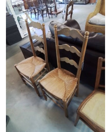 PAIRE DE CHAISES BOIS PAILLÉ DOSSIER MOUSTACHE 