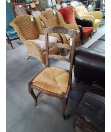 CHAISE PAILLÉ BOIS SCULPTÉ AU PANIER 