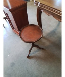 SELLETTE RONDE CHANTOURNÉ BOIS DESSUS CUIR FAUVE