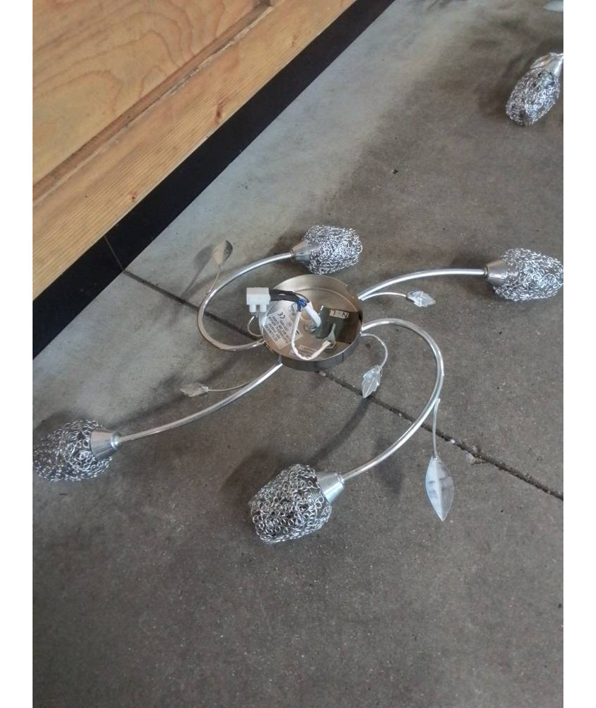 PLAFONNIER MÉTAL CHROME ET GRILLAGÉ 4 FEUX