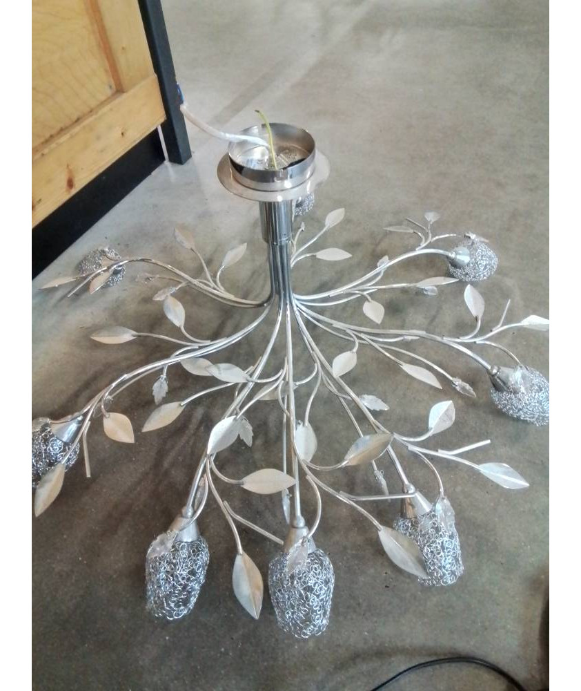 SUSPENSION MÉTAL CHROMÉ ET GRILLAGÉ 8 FEUX