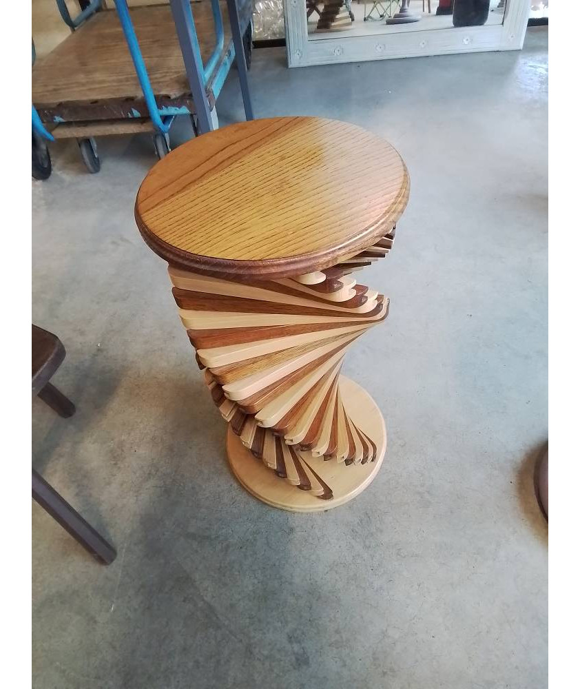 ÉTAGÈRE RONDE RANGE CD’S BOIS TOURNÉ BICOLORE