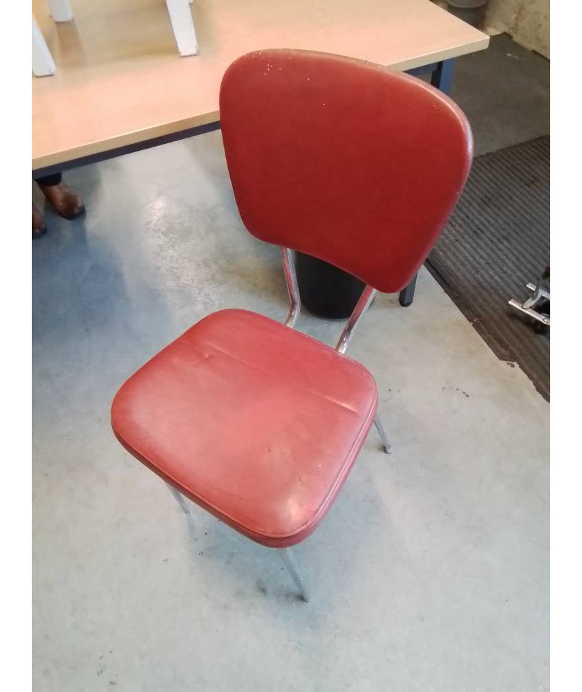 CHAISE PIÈTEMENT MÉTAL CHROME ASSISE ET DOSSIER SKAÏ ROUGE ANNÉES 50 EN L\'ÉTAT 