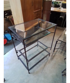 CONSOLE RECTANGULAIRE FER FORGÉ MARRON 3 NIVEAUX 3 4 TABLETTES VERRE