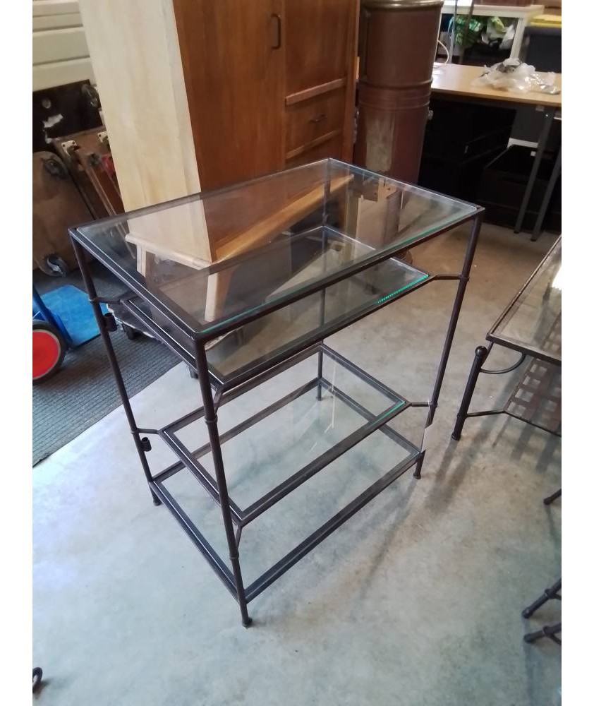 CONSOLE RECTANGULAIRE FER FORGÉ MARRON 3 NIVEAUX 3 4 TABLETTES VERRE
