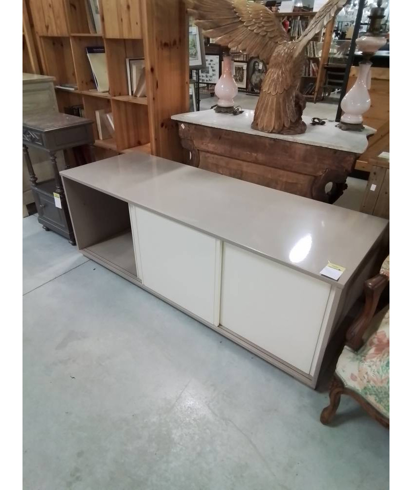 BUFFET BAS BOIS GRIS ET BLANC LAQUÉ 3 PORTES COULISSANTES 