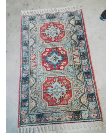 TAPIS LAINE FAIT MAIN BLEU ROUGE 127X80CM
