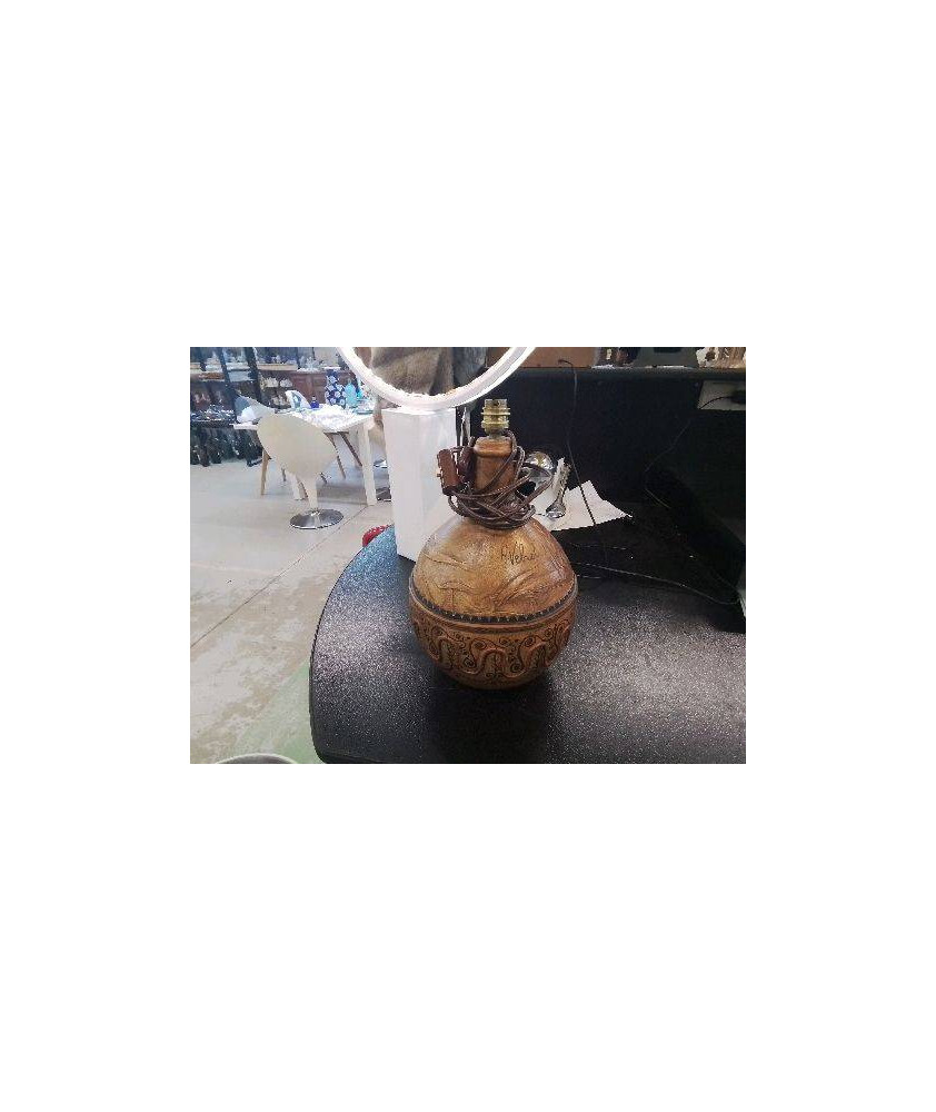 PIED DE LAMPE BONBONNE RECOUVERTE CROUTE DE CUIR 