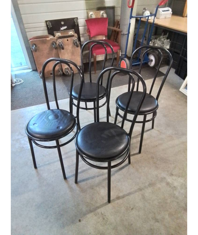 4 CHAISES BISTROT MÉTAL ET PU NOIR 
