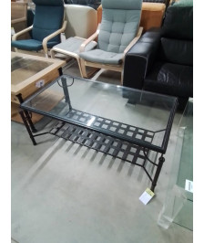 TABLE BASSE RECTANGULAIRE FER FORGÉ MARRON PLATEAU VERRE EN L\'ÉTAT